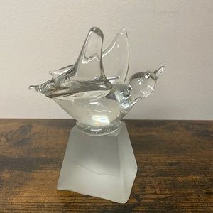 Vintage Art Glass Butterfly on Frosted Glass Base